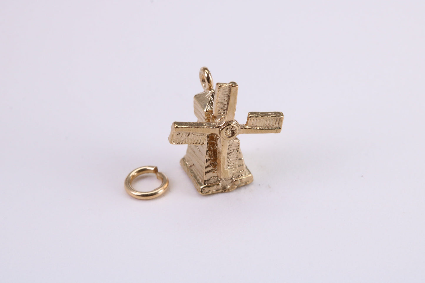 Windmill Charm, Traditional Charm, Made from Solid Yellow Gold, British Hallmarked, Complete with Attachment Link