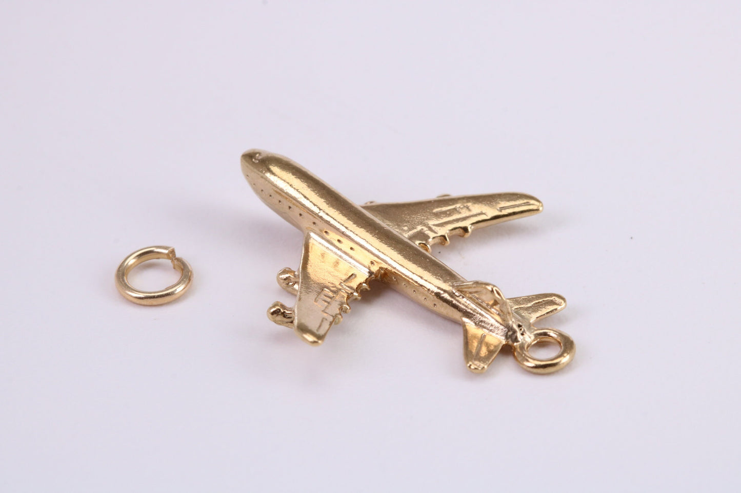 Jumbo Jet 747 Charm, Traditional Charm, Made from Solid Yellow Gold, British Hallmarked, Complete with Attachment Link