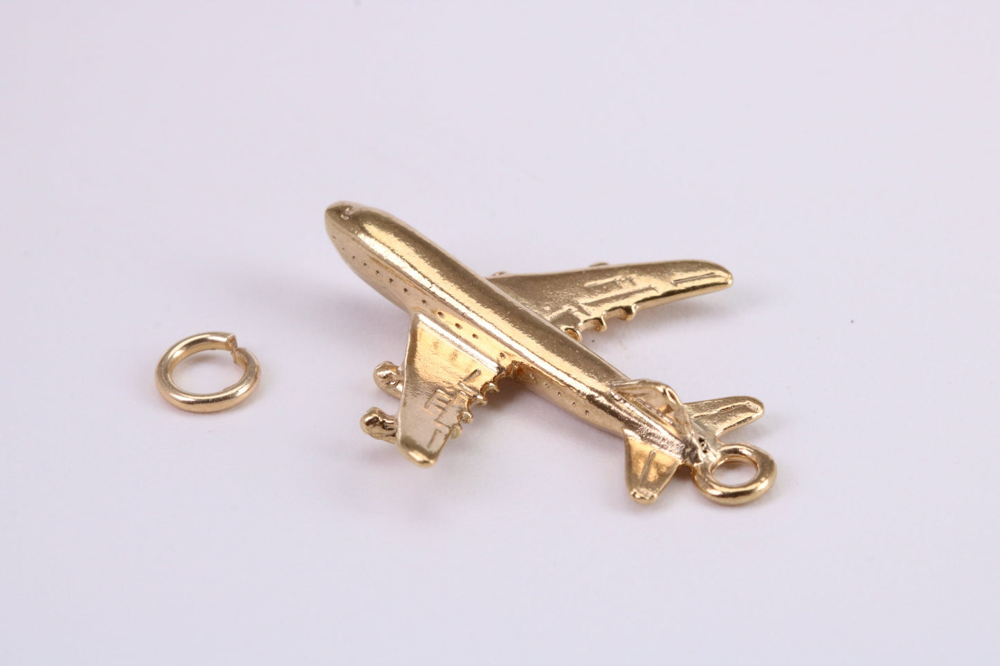 Jumbo Jet 747 Charm, Traditional Charm, Made from Solid Yellow Gold, British Hallmarked, Complete with Attachment Link