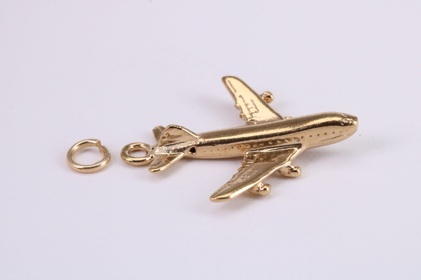 Jumbo Jet 747 Charm, Traditional Charm, Made from Solid Yellow Gold, British Hallmarked, Complete with Attachment Link