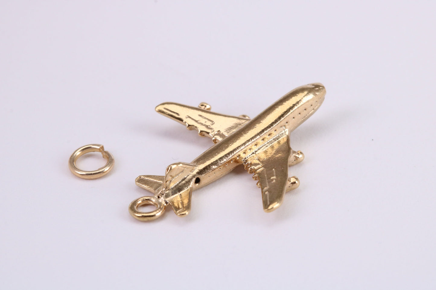 Jumbo Jet 747 Charm, Traditional Charm, Made from Solid Yellow Gold, British Hallmarked, Complete with Attachment Link