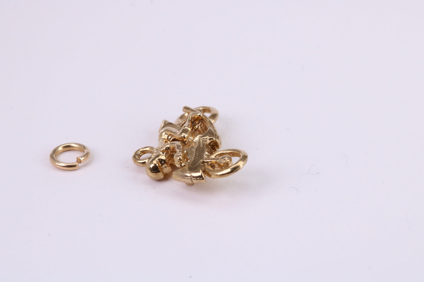 Biker Charm, Traditional Charm, Made from Solid Yellow Gold, British Hallmarked, Complete with Attachment Link