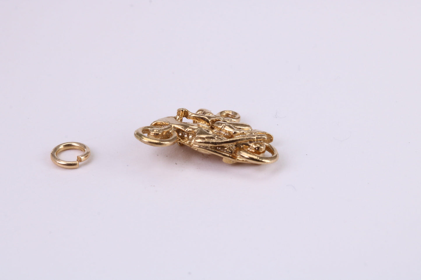 Biker Charm, Traditional Charm, Made from Solid Yellow Gold, British Hallmarked, Complete with Attachment Link
