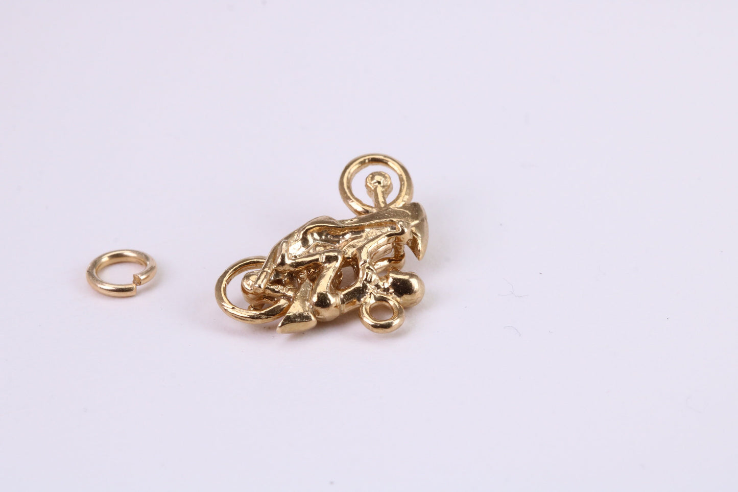 Biker Charm, Traditional Charm, Made from Solid Yellow Gold, British Hallmarked, Complete with Attachment Link