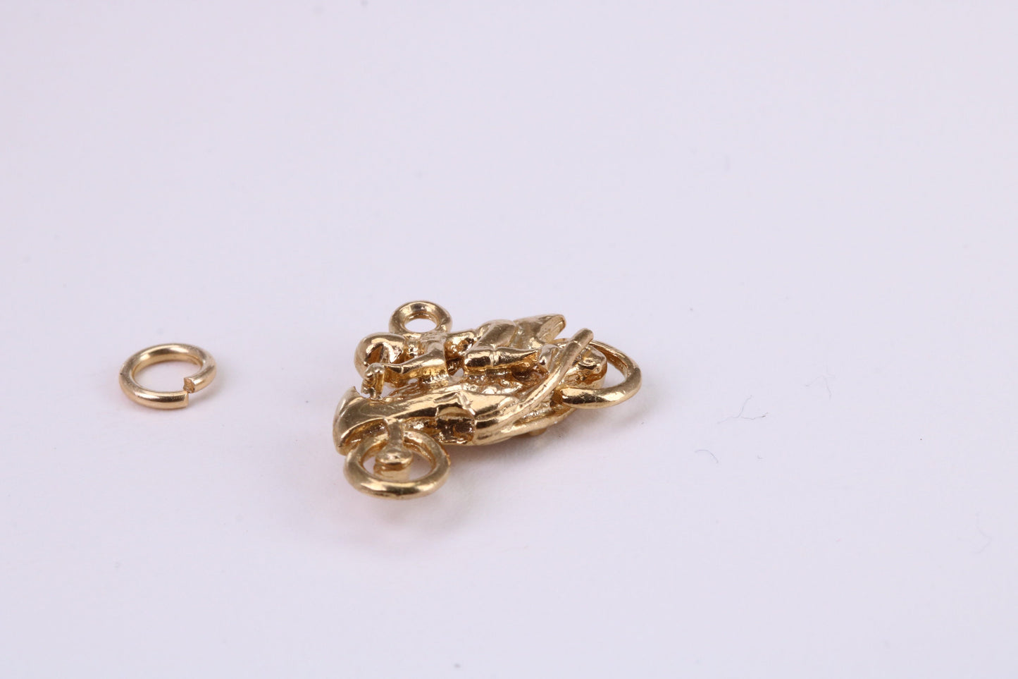 Biker Charm, Traditional Charm, Made from Solid Yellow Gold, British Hallmarked, Complete with Attachment Link