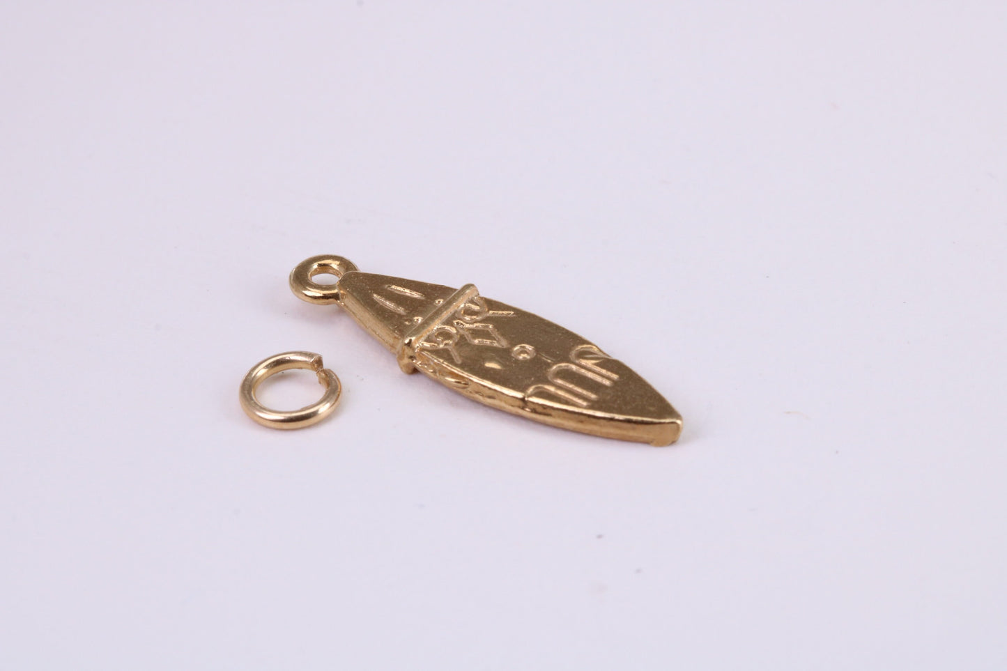 Surf Board Charm, Traditional Charm, Made from Solid Yellow Gold, British Hallmarked, Complete with Attachment Link