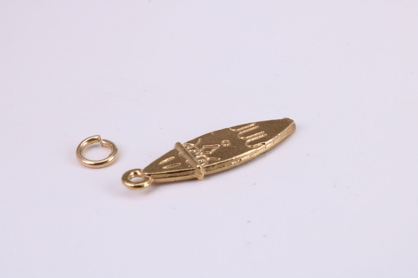 Surf Board Charm, Traditional Charm, Made from Solid Yellow Gold, British Hallmarked, Complete with Attachment Link