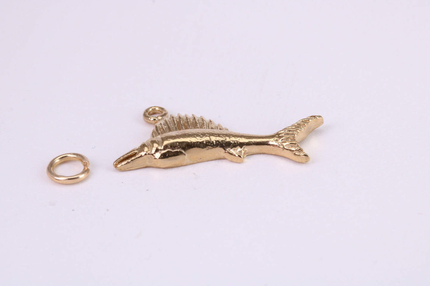 Sail Fish Charm, Traditional Charm, Made from Solid Yellow Gold, British Hallmarked, Complete with Attachment Link