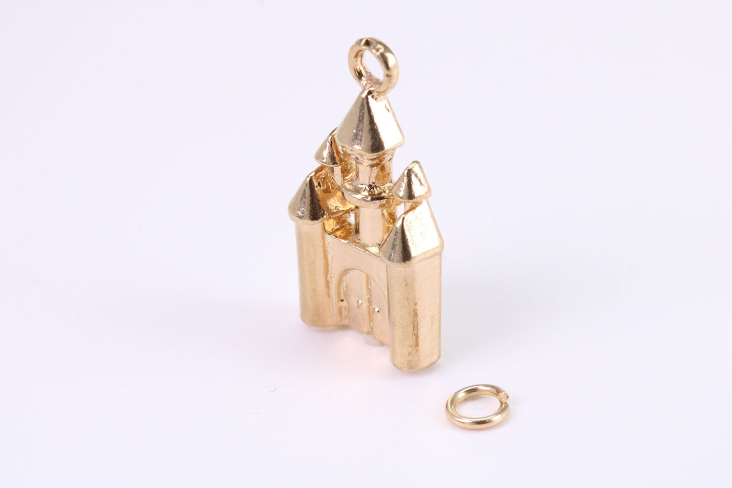 Princess Castle Charm, Traditional Charm, Made from Solid Yellow Gold, British Hallmarked, Complete with Attachment Link