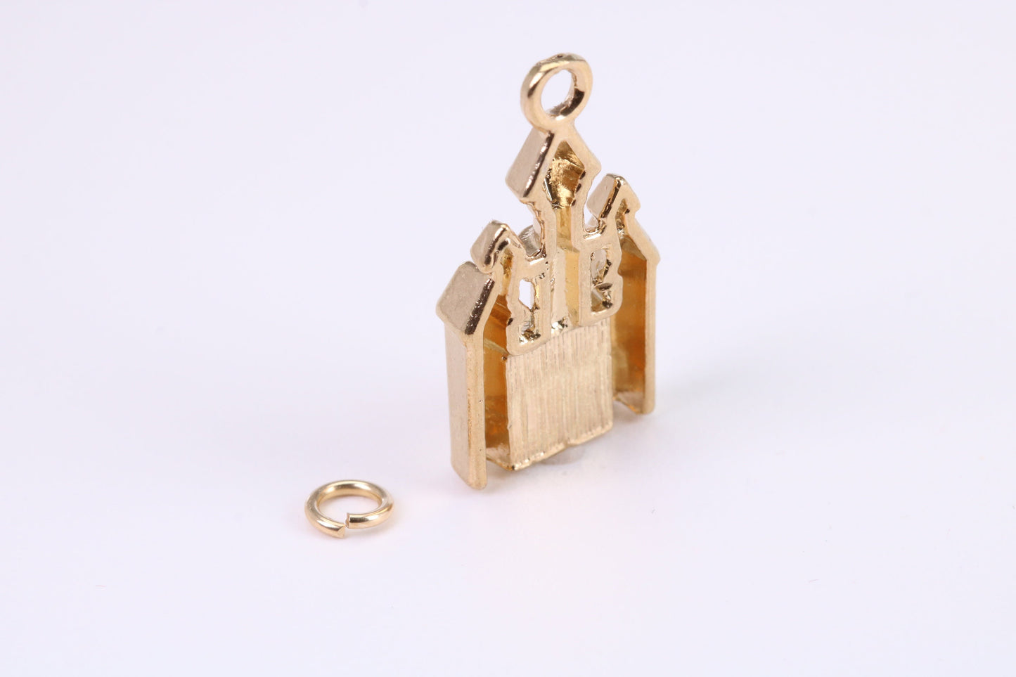 Princess Castle Charm, Traditional Charm, Made from Solid Yellow Gold, British Hallmarked, Complete with Attachment Link