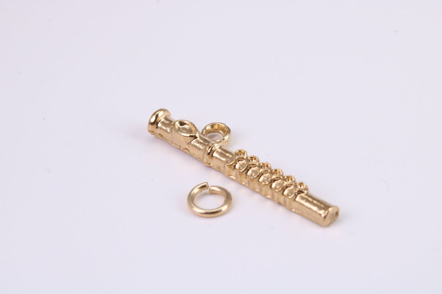 Flute Charm, Traditional Charm, Made from Solid Yellow Gold, British Hallmarked, Complete with Attachment Link