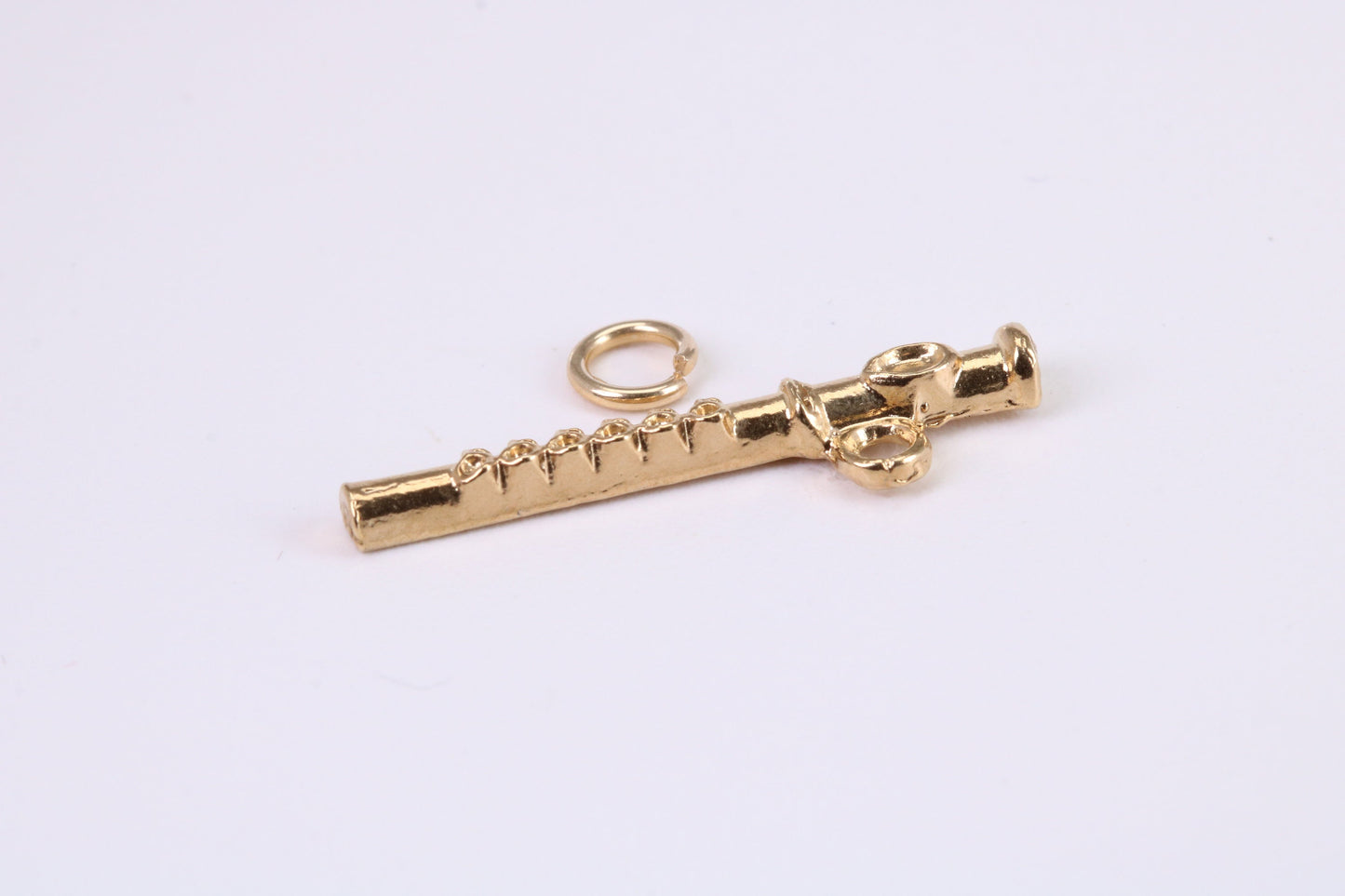 Flute Charm, Traditional Charm, Made from Solid Yellow Gold, British Hallmarked, Complete with Attachment Link