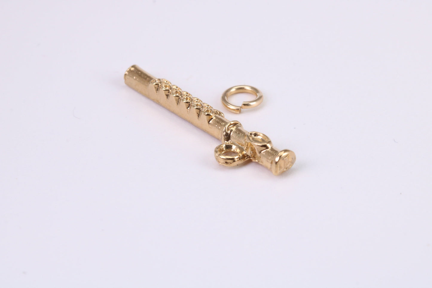 Flute Charm, Traditional Charm, Made from Solid Yellow Gold, British Hallmarked, Complete with Attachment Link