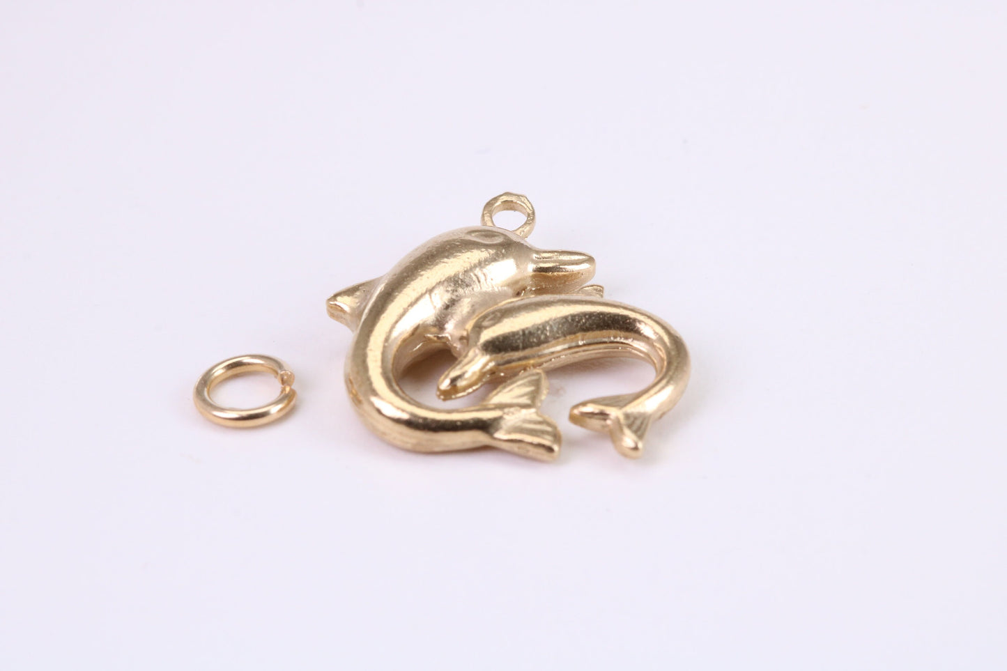 Performing Dolphins Charm, Traditional Charm, Made from Solid Yellow Gold, British Hallmarked, Complete with Attachment Link