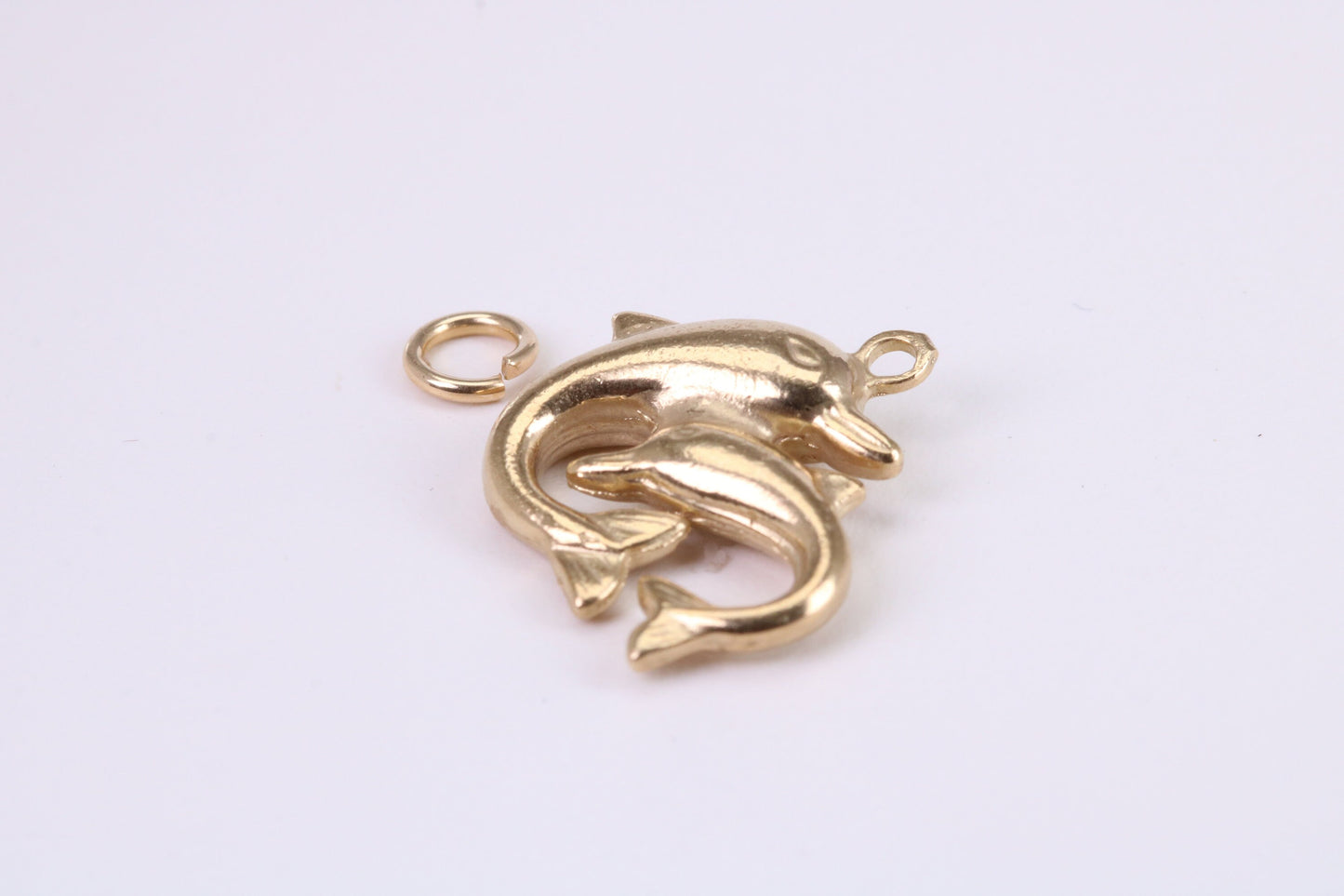 Performing Dolphins Charm, Traditional Charm, Made from Solid Yellow Gold, British Hallmarked, Complete with Attachment Link