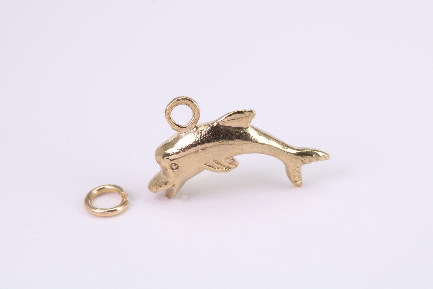 Dolphin Charm, Traditional Charm, Made from Solid Yellow Gold, British Hallmarked, Complete with Attachment Link