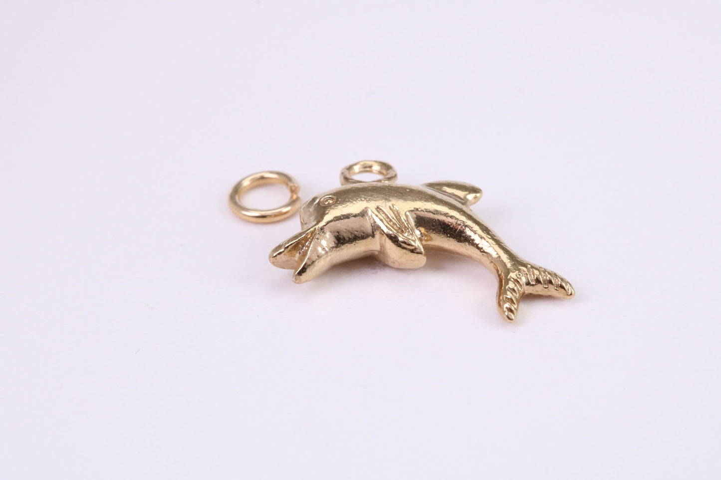 Dolphin Charm, Traditional Charm, Made from Solid Yellow Gold, British Hallmarked, Complete with Attachment Link