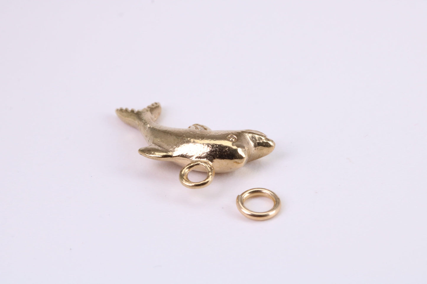 Dolphin Charm, Traditional Charm, Made from Solid Yellow Gold, British Hallmarked, Complete with Attachment Link