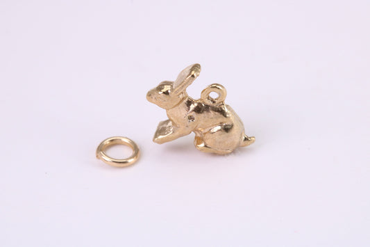 Bunny Rabbit Charm, Traditional Charm, Made from Solid Yellow Gold, British Hallmarked, Complete with Attachment Link