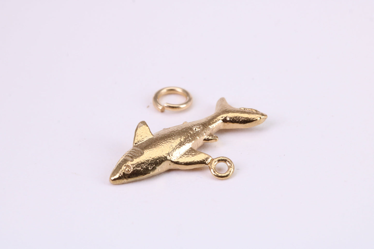 Shark Charm, Traditional Charm, Made from Solid Yellow Gold, British Hallmarked, Complete with Attachment Link