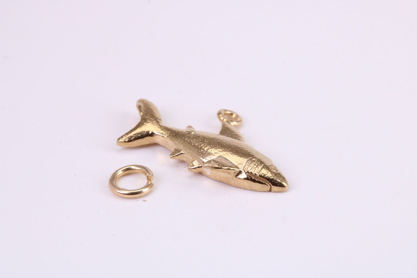 Shark Charm, Traditional Charm, Made from Solid Yellow Gold, British Hallmarked, Complete with Attachment Link