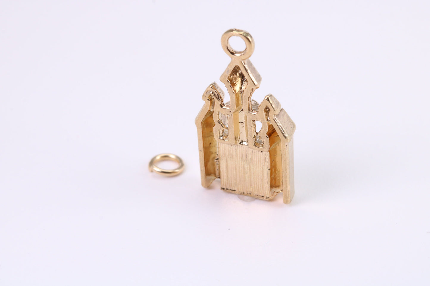 Princess Castle Charm, Traditional Charm, Made from Solid Yellow Gold, British Hallmarked, Complete with Attachment Link