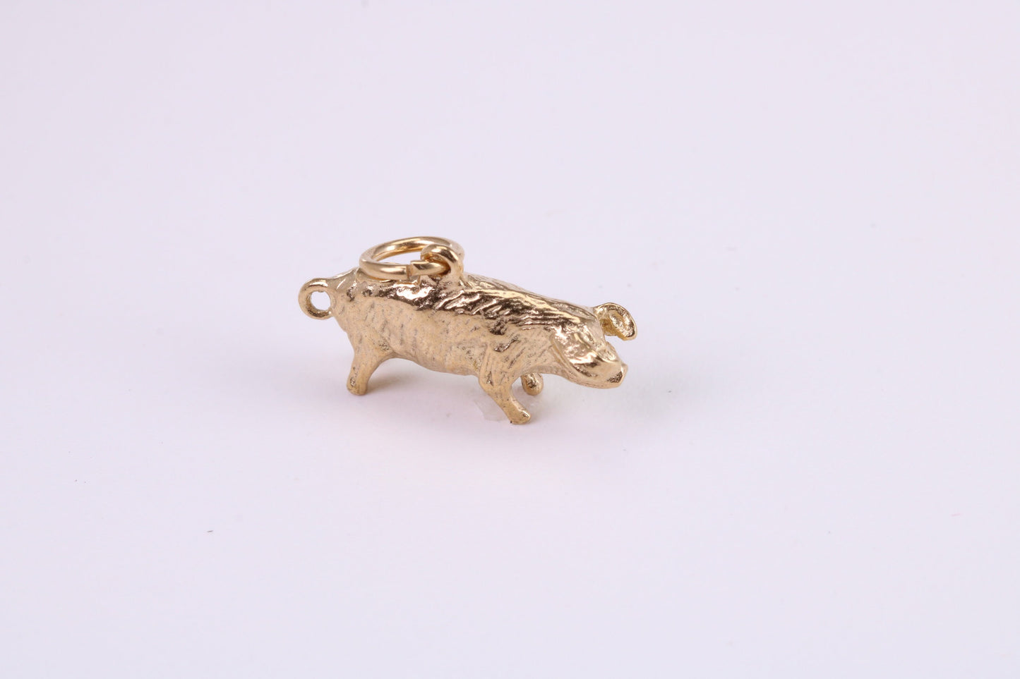 Farm Pig Charm, Traditional Charm, Made from Solid Yellow Gold, British Hallmarked, Complete with Attachment Link