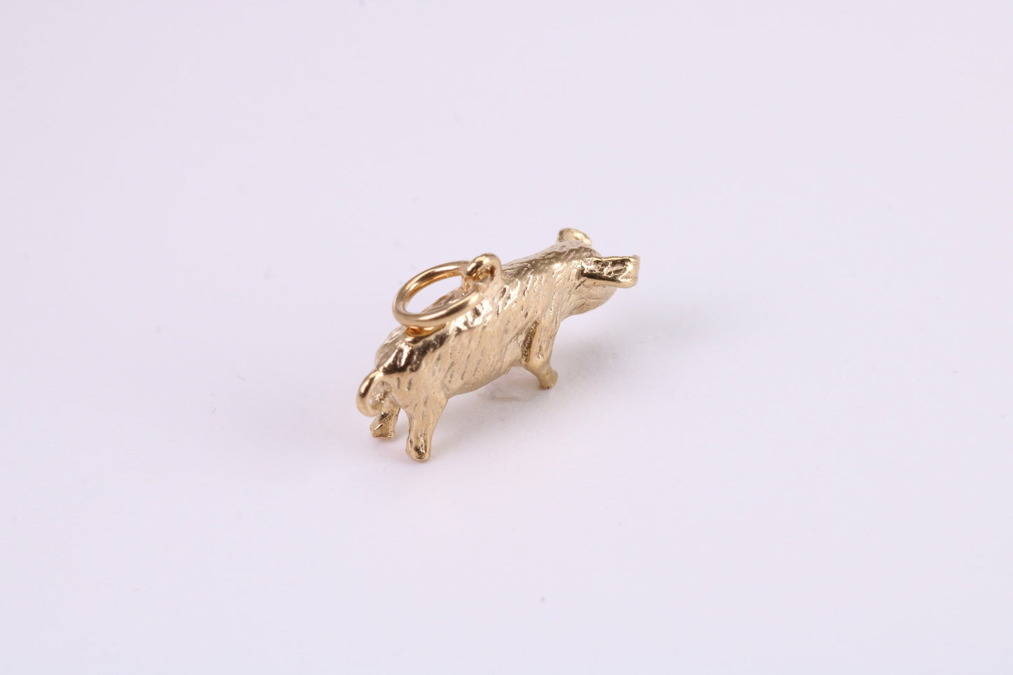 Farm Pig Charm, Traditional Charm, Made from Solid Yellow Gold, British Hallmarked, Complete with Attachment Link