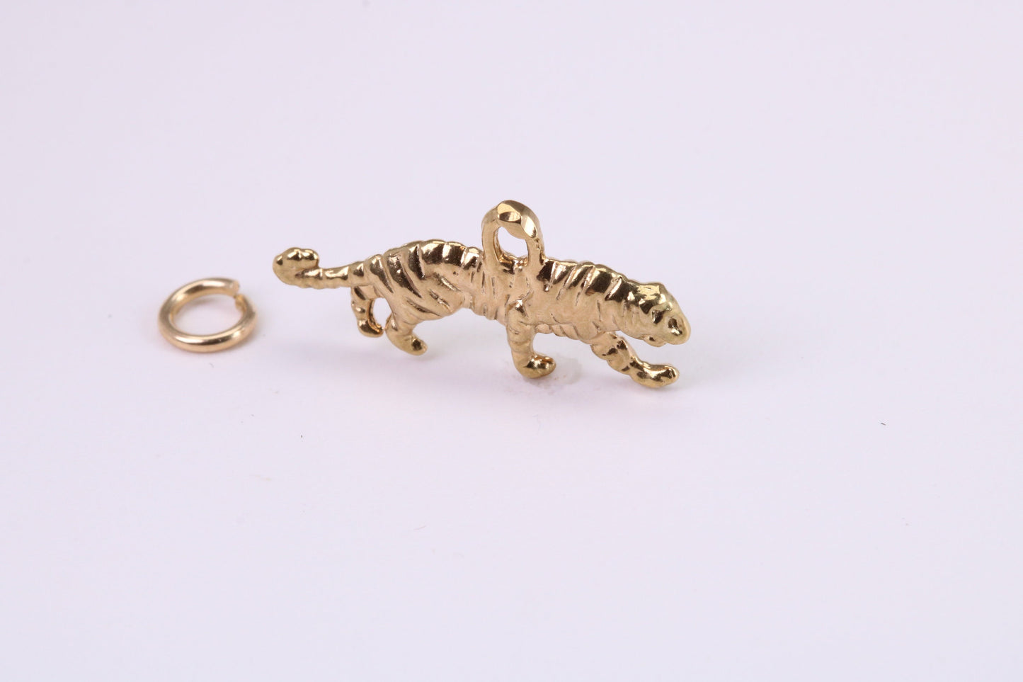 Tiger Charm, Traditional Charm, Made from Solid Yellow Gold, British Hallmarked, Complete with Attachment Link