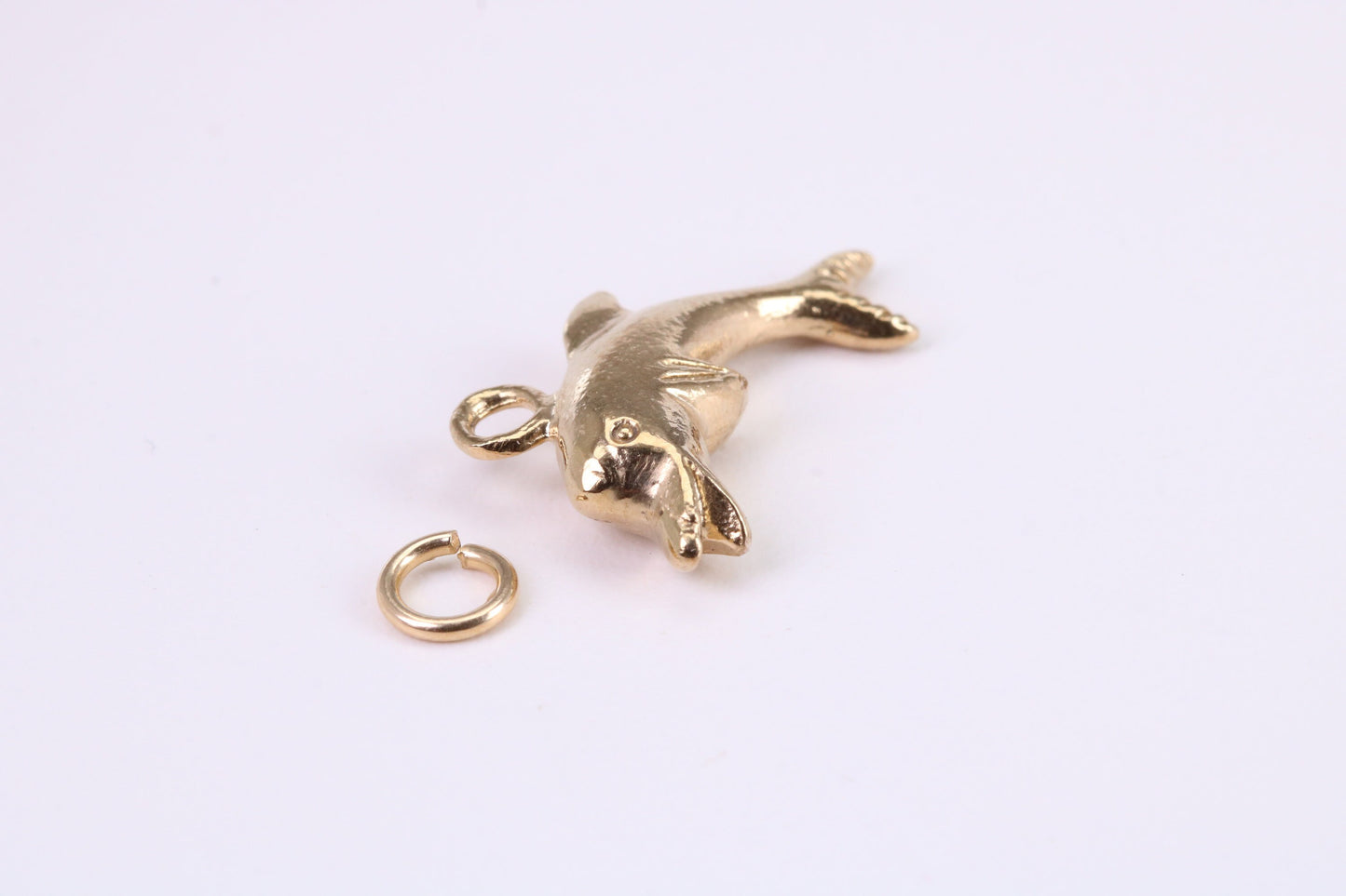 Dolphin Charm, Traditional Charm, Made from Solid Yellow Gold, British Hallmarked, Complete with Attachment Link