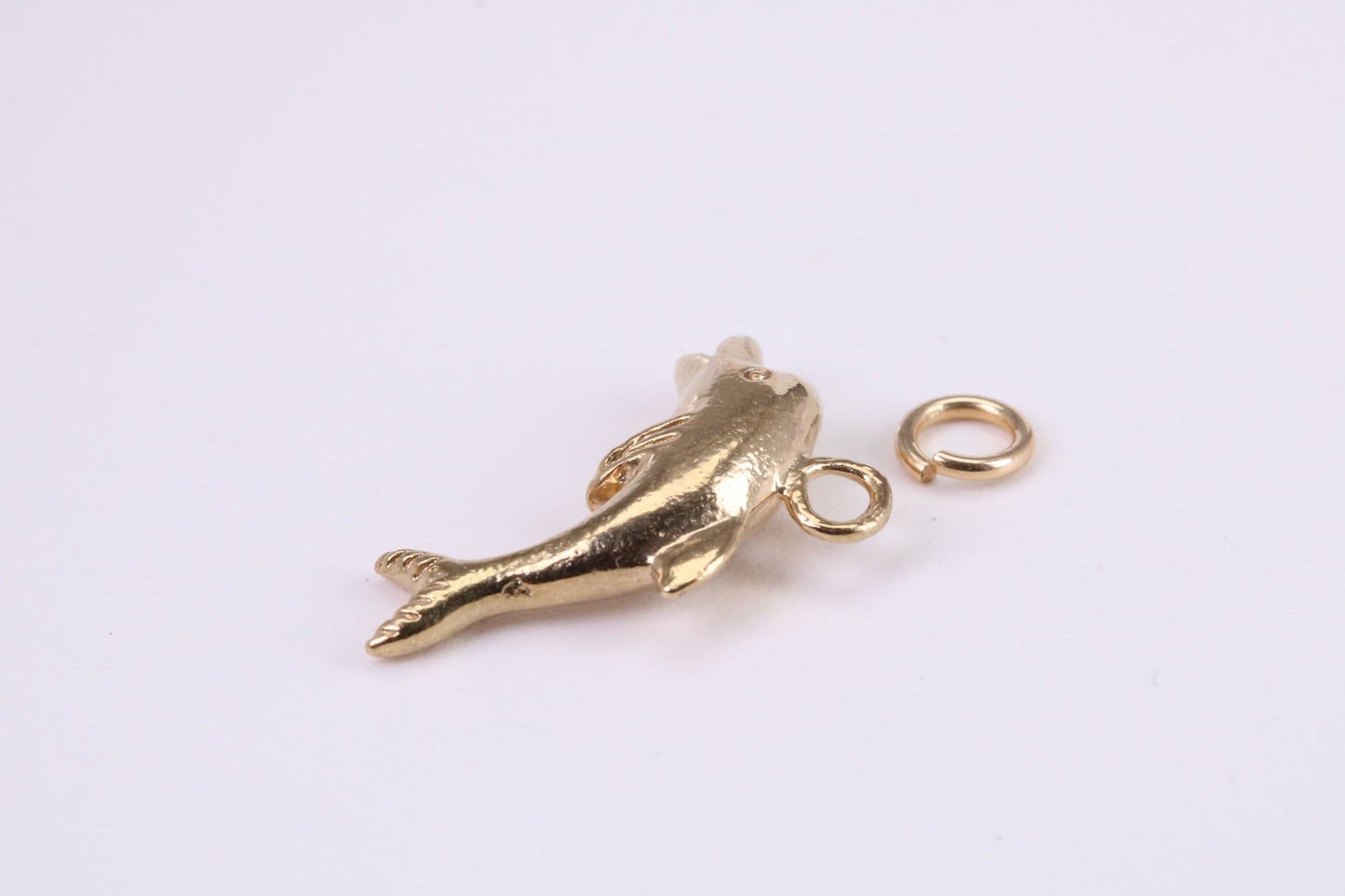 Dolphin Charm, Traditional Charm, Made from Solid Yellow Gold, British Hallmarked, Complete with Attachment Link