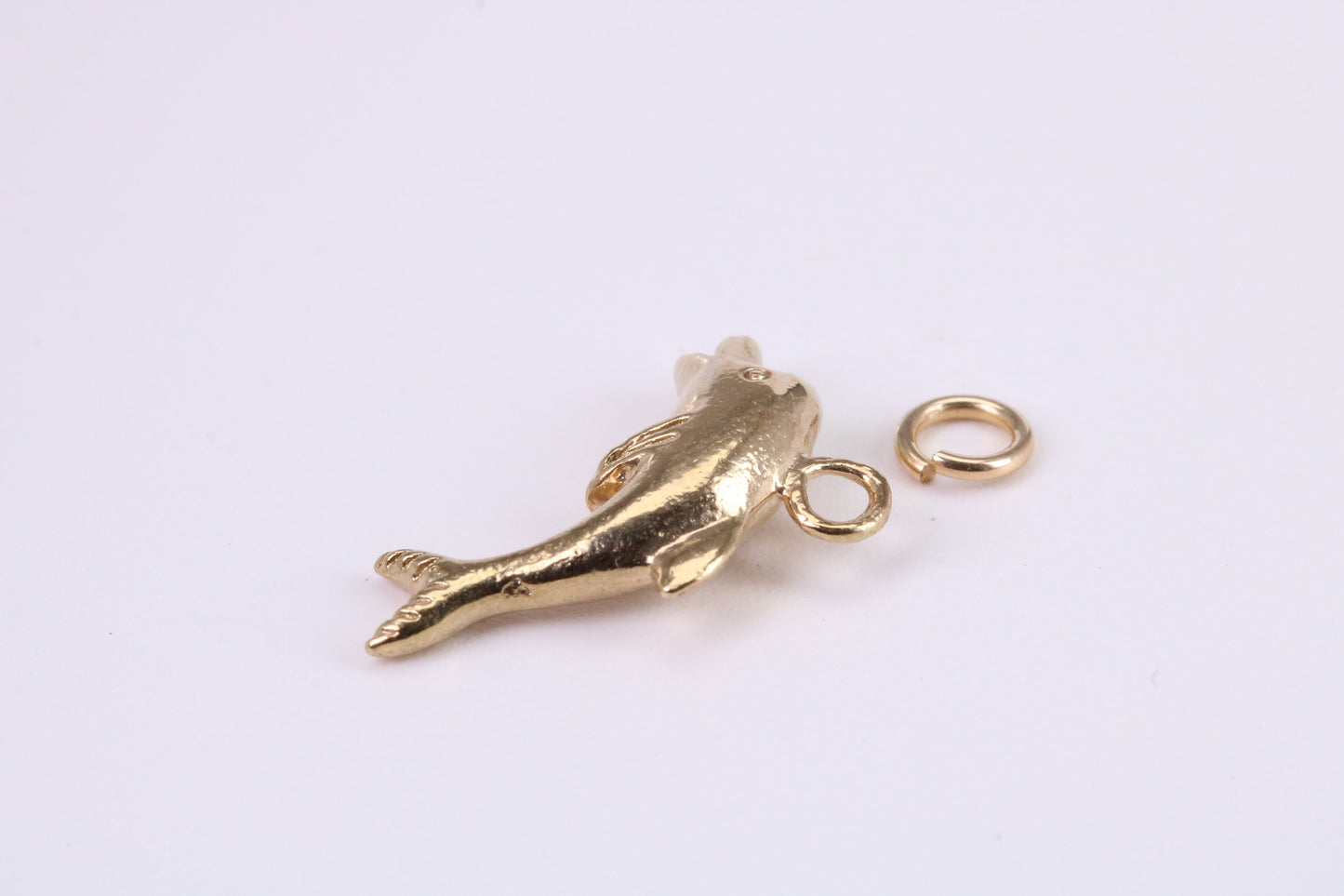 Dolphin Charm, Traditional Charm, Made from Solid Yellow Gold, British Hallmarked, Complete with Attachment Link