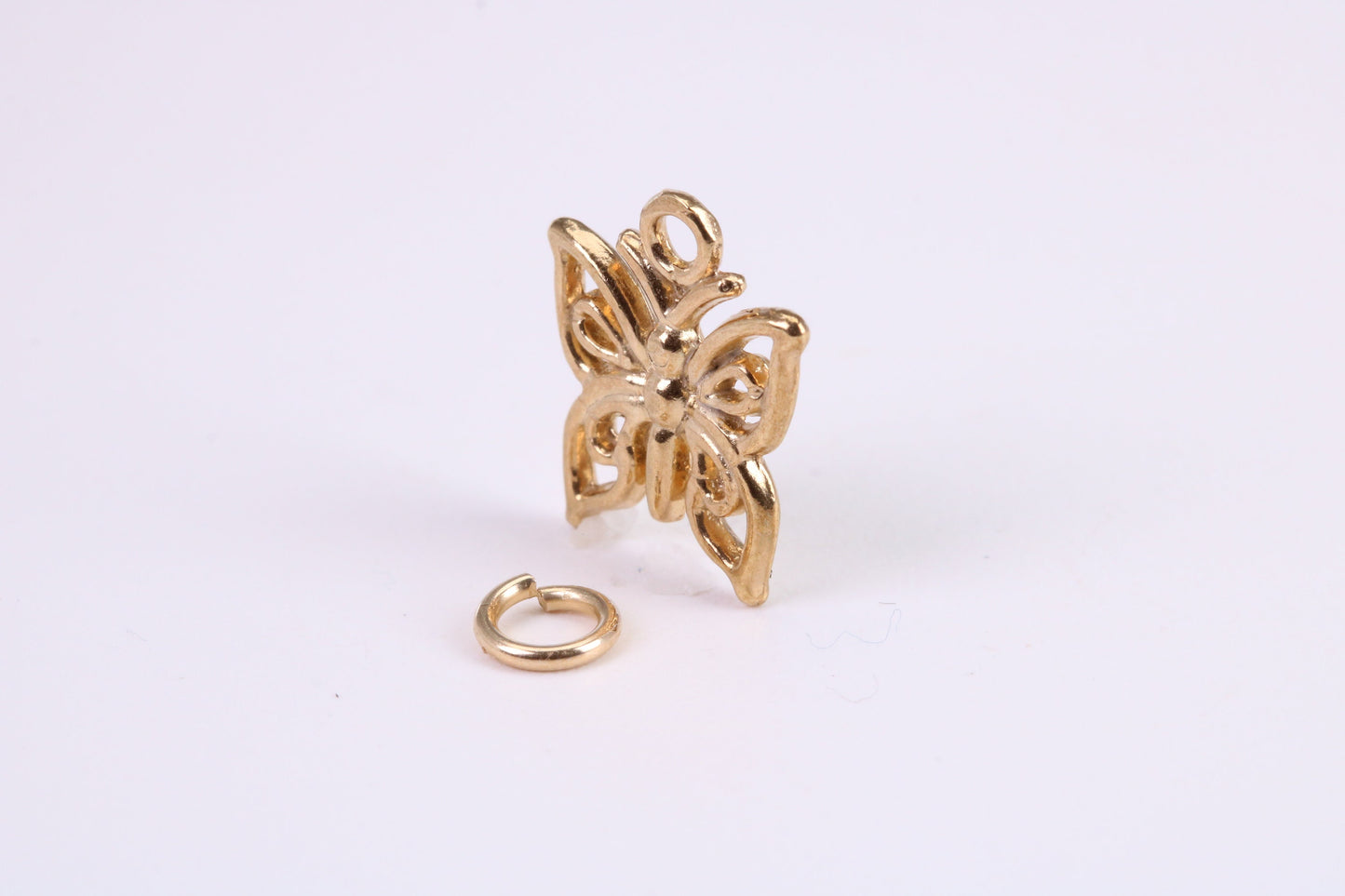 Butterfly Charm, Traditional Charm, Made from Solid Yellow Gold, British Hallmarked, Complete with Attachment Link