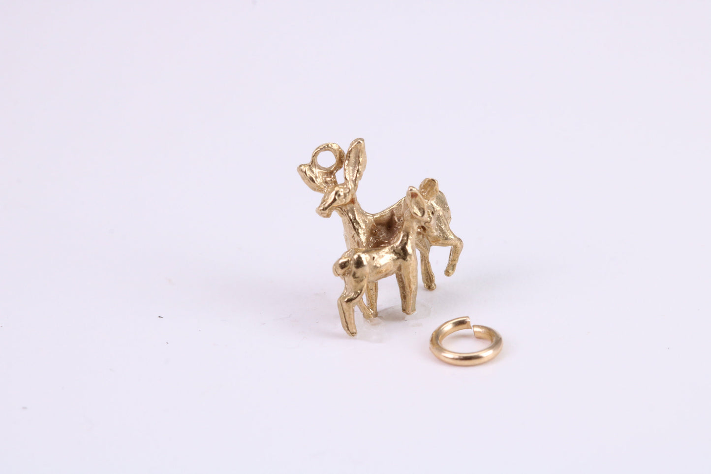 Deer and Fawn Charm, Traditional Charm, Made from Solid Yellow Gold, British Hallmarked, Complete with Attachment Link