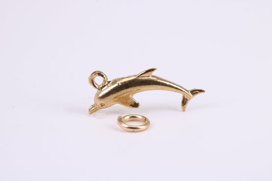 Dolphin Charm, Traditional Charm, Made from Solid Yellow Gold, British Hallmarked, Complete with Attachment Link