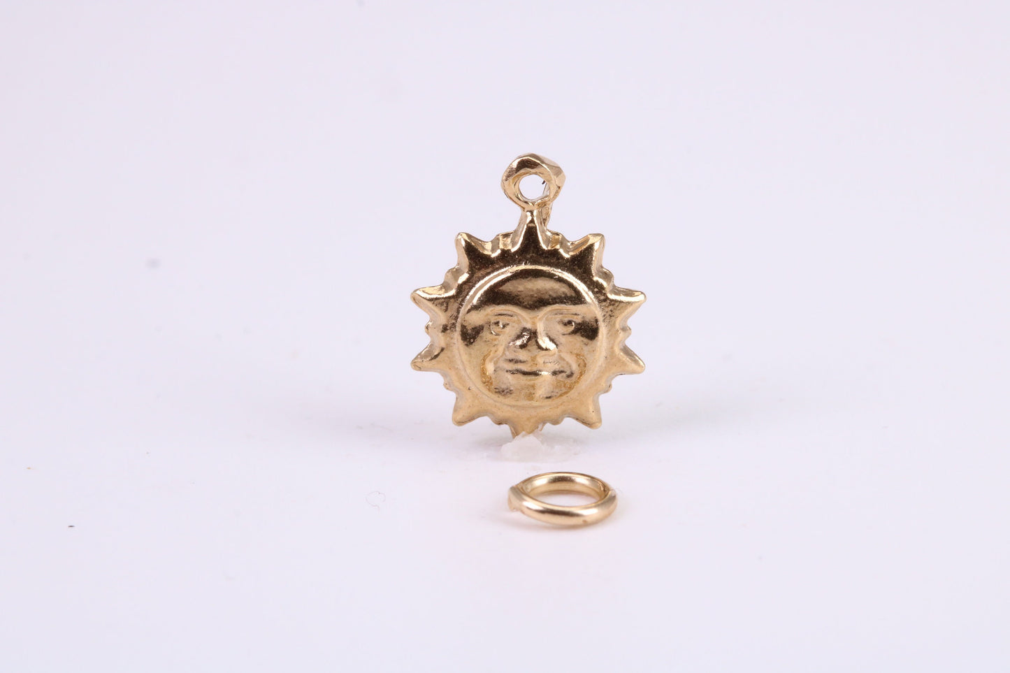 Sun Charm, Traditional Charm, Made from Solid 9ct Yellow Gold, British Hallmarked, Complete with Attachment Link