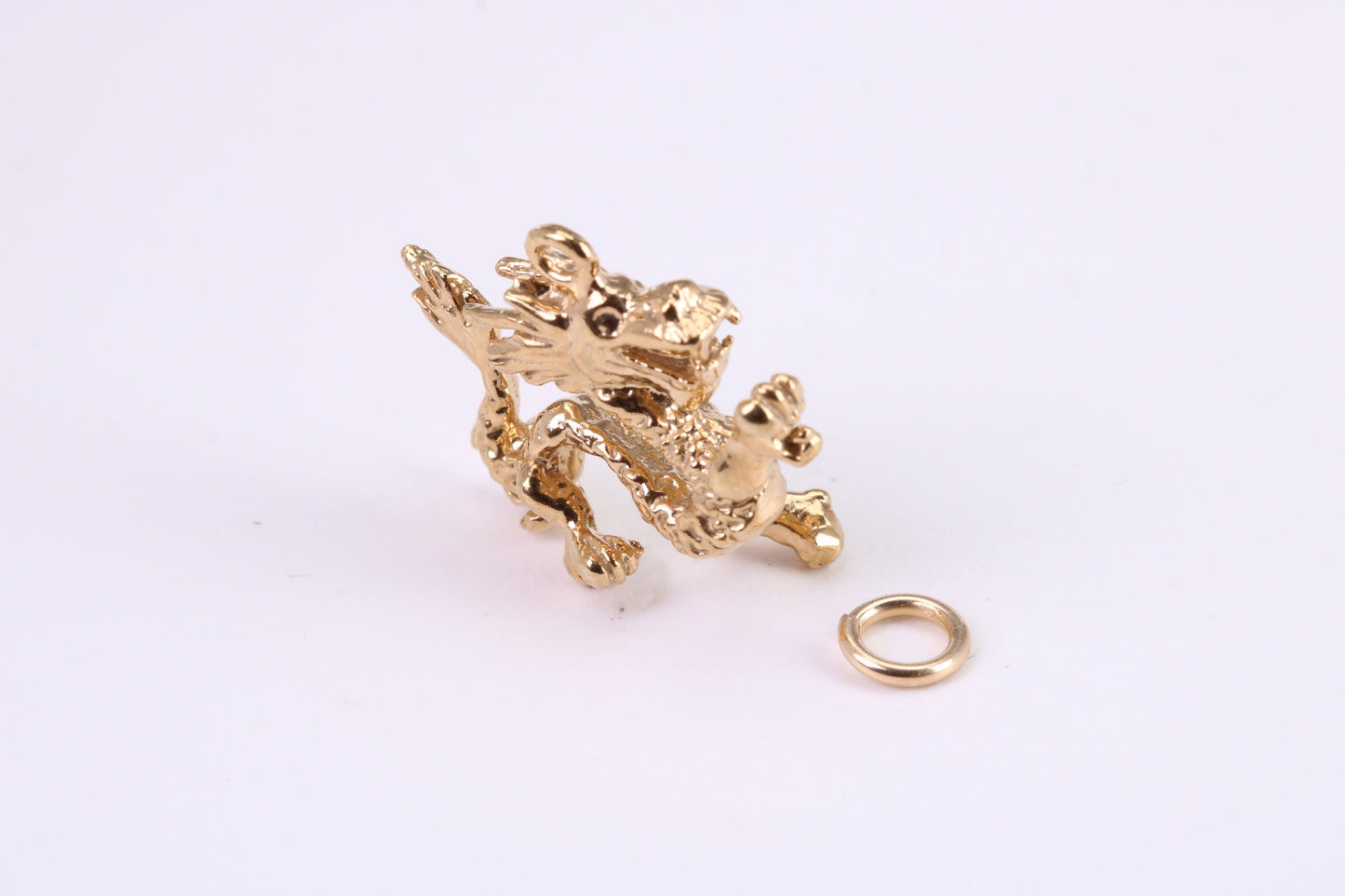 Oriental Dragon Charm, Traditional Charm, Made from Solid Yellow Gold, British Hallmarked, Complete with Attachment Link