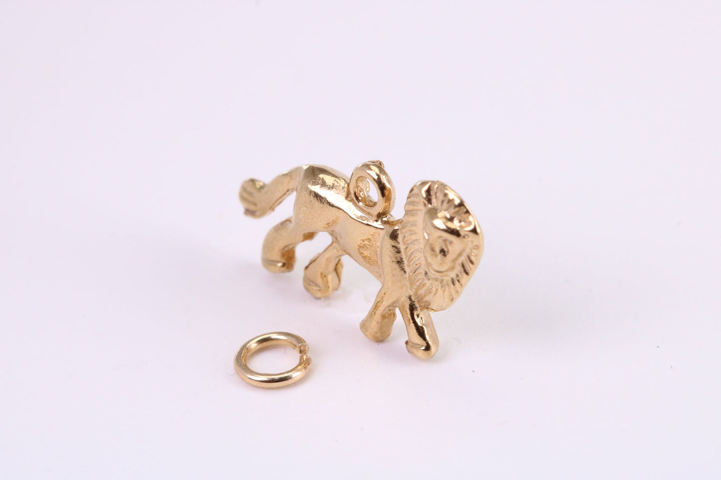 Lion Charm, Traditional Charm, Made from Solid Yellow Gold, British Hallmarked, Complete with Attachment Link