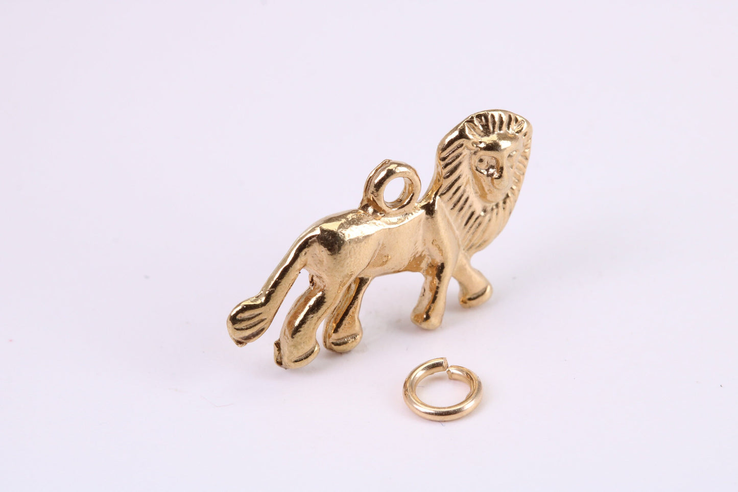 Lion Charm, Traditional Charm, Made from Solid Yellow Gold, British Hallmarked, Complete with Attachment Link