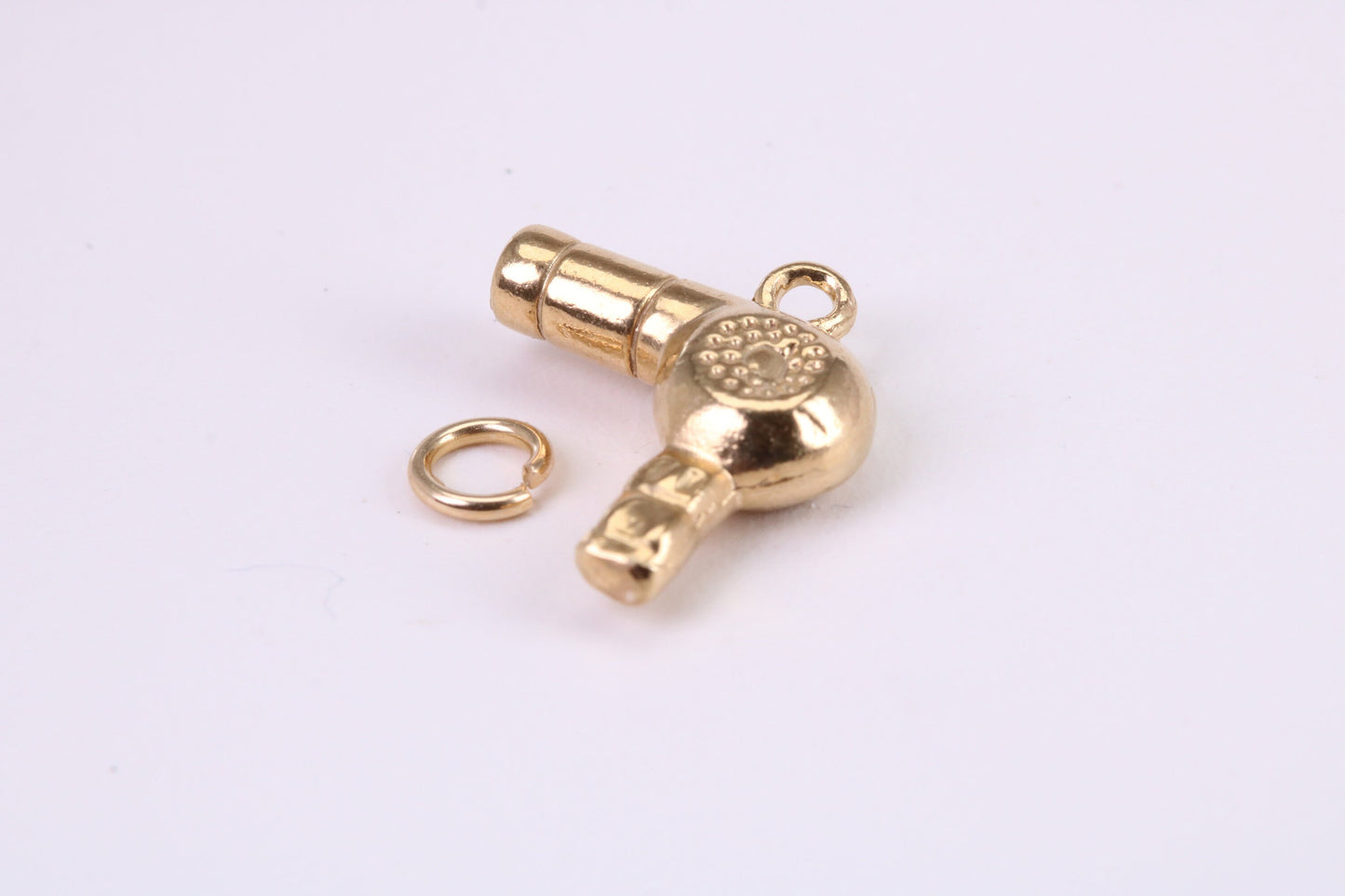 Hair Dryer Charm, Traditional Charm, Made from Solid Yellow Gold, British Hallmarked, Complete with Attachment Link