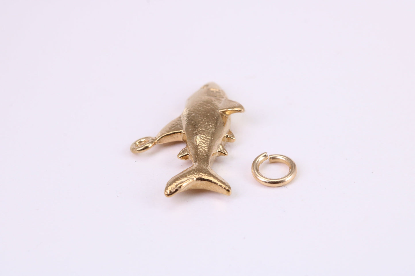 Shark Charm, Traditional Charm, Made from Solid Yellow Gold, British Hallmarked, Complete with Attachment Link