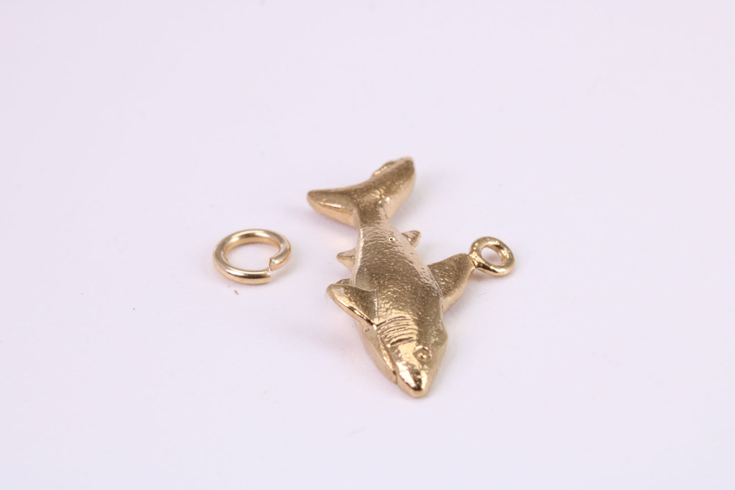 Shark Charm, Traditional Charm, Made from Solid Yellow Gold, British Hallmarked, Complete with Attachment Link
