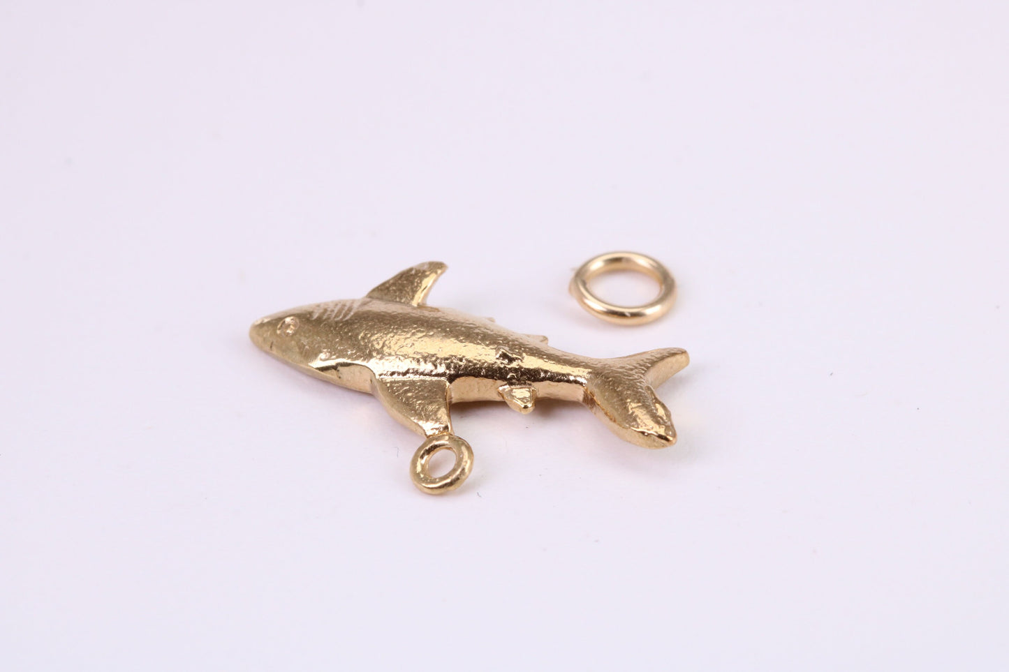 Shark Charm, Traditional Charm, Made from Solid Yellow Gold, British Hallmarked, Complete with Attachment Link