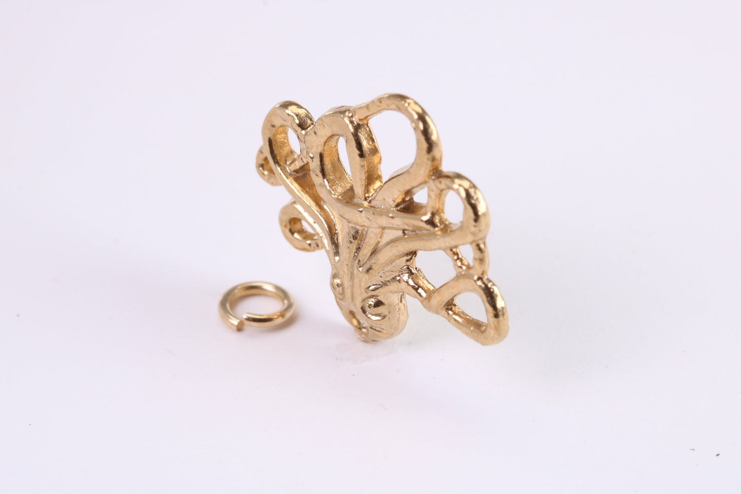 Octopus Charm, Traditional Charm, Made from Solid Yellow Gold, British Hallmarked, Complete with Attachment Link