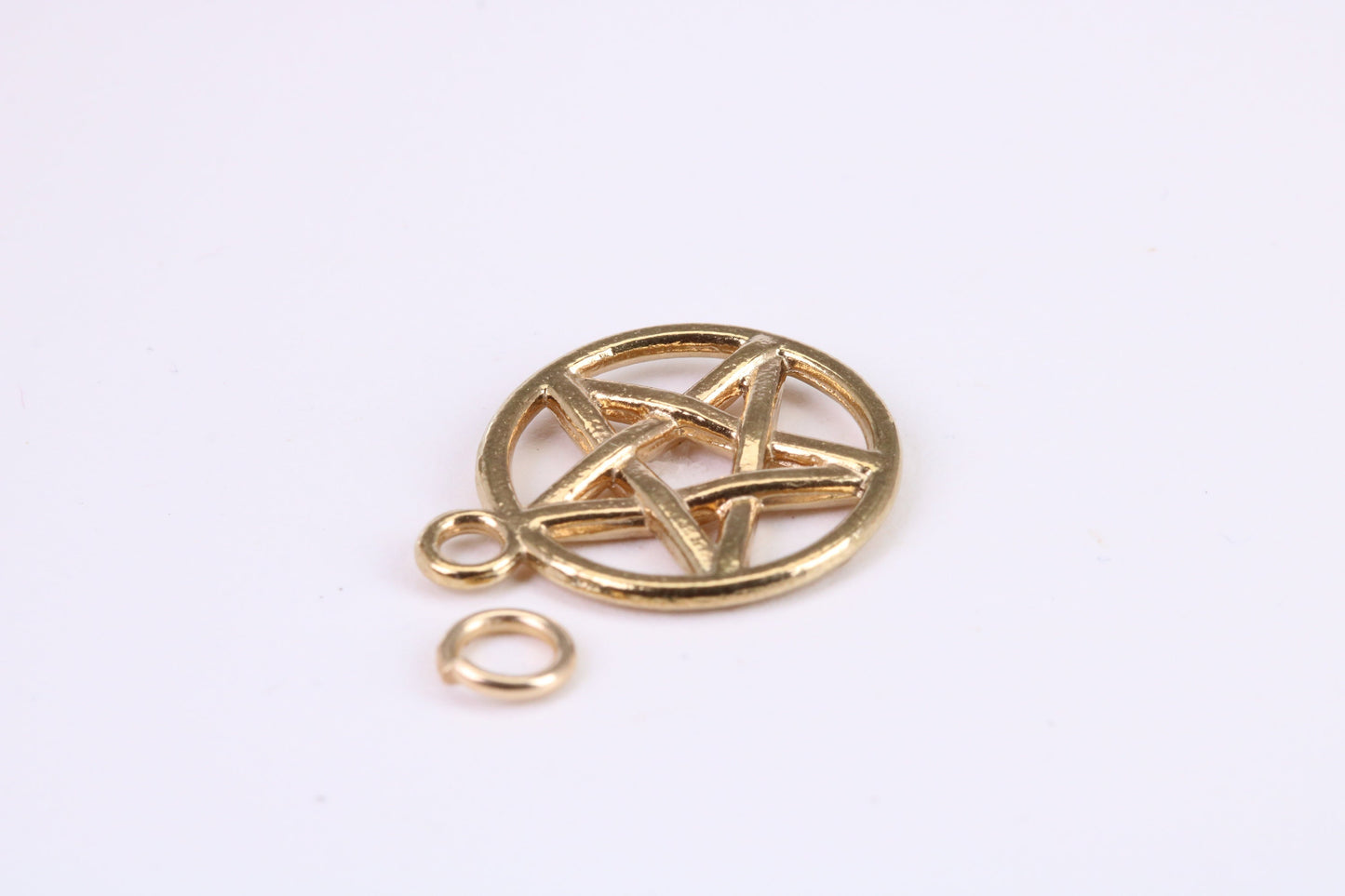 Gold Pentagram Pendant, measuring 22 mm round, Made from Solid cast 14K Yellow Gold with British Hallmark