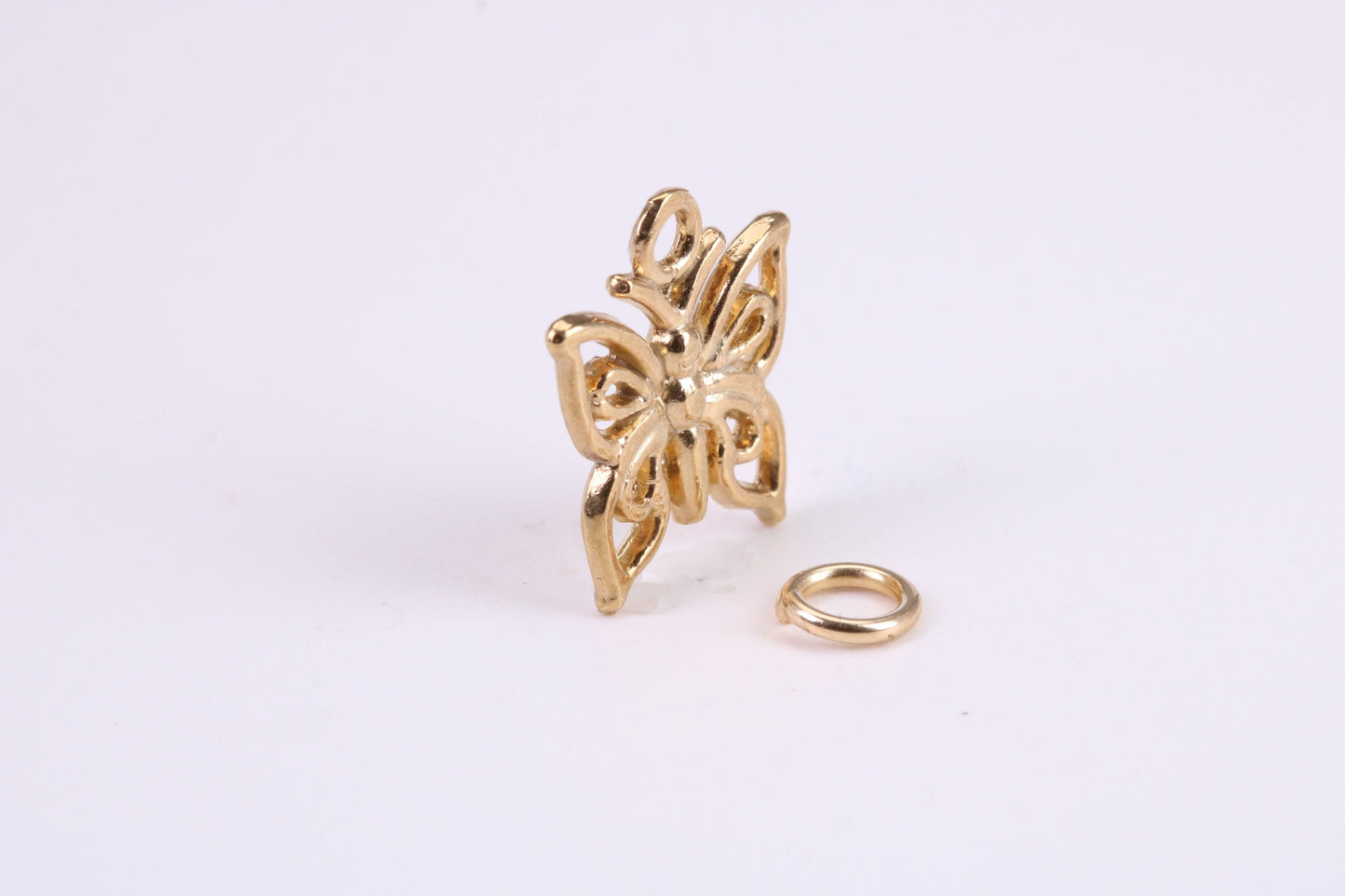 Butterfly Charm, Traditional Charm, Made from Solid Yellow Gold, British Hallmarked, Complete with Attachment Link