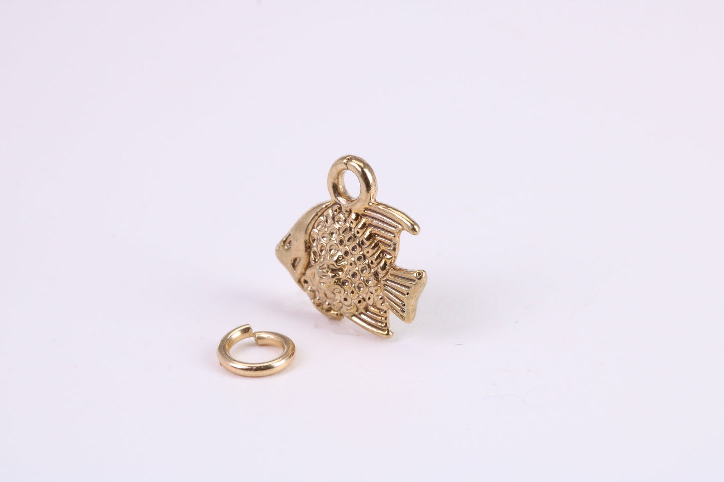 Fish Charm, Traditional Charm, Made from Solid Yellow Gold, British Hallmarked, Complete with Attachment Link
