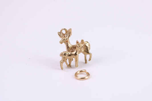 Deer and Fawn Charm, Traditional Charm, Made from Solid Yellow Gold, British Hallmarked, Complete with Attachment Link