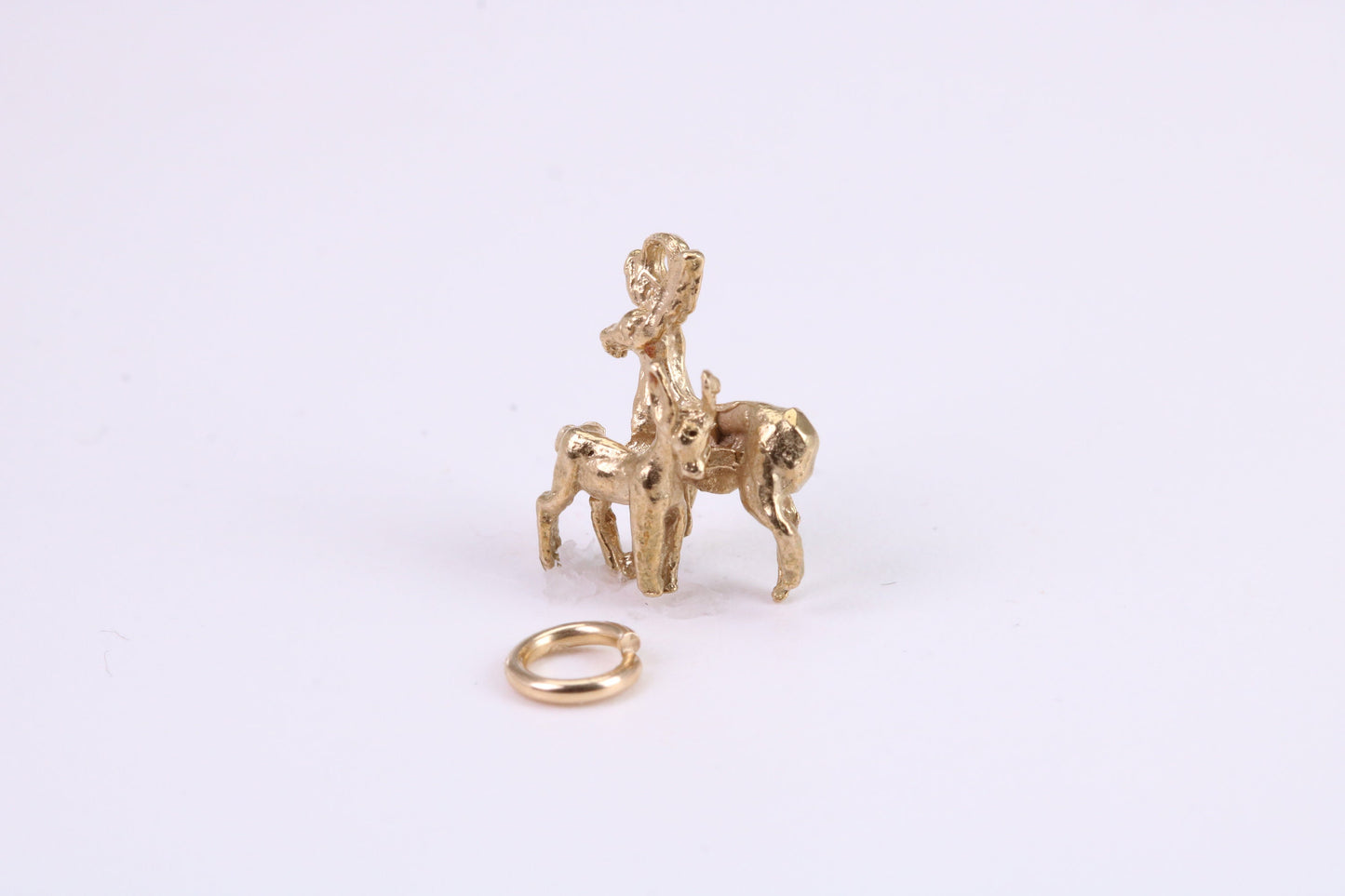Deer and Fawn Charm, Traditional Charm, Made from Solid Yellow Gold, British Hallmarked, Complete with Attachment Link