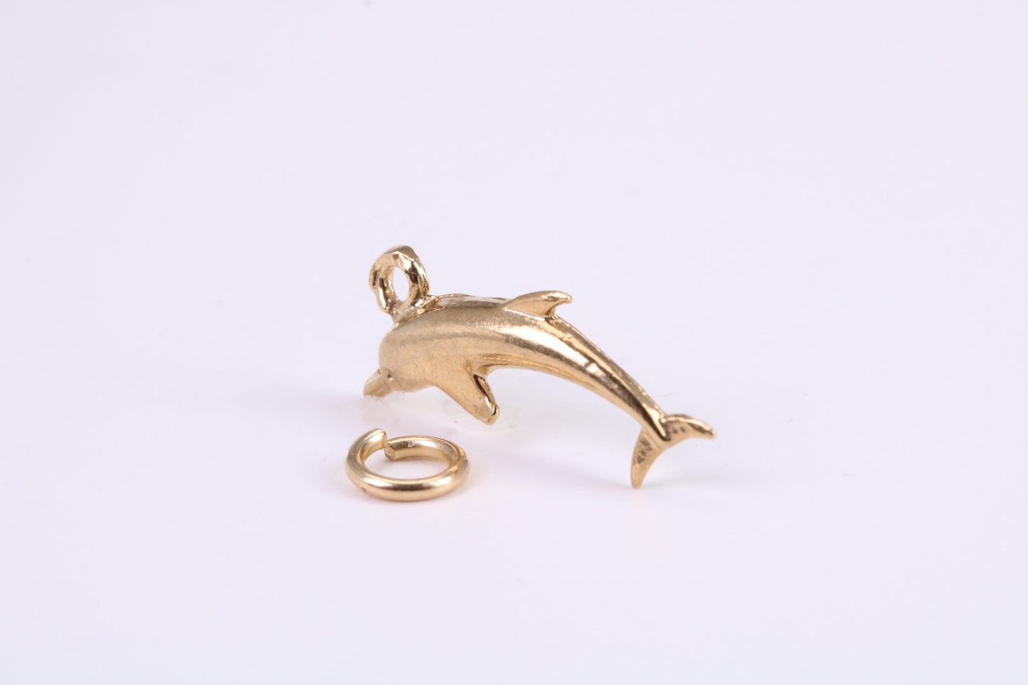 Dolphin Charm, Traditional Charm, Made from Solid Yellow Gold, British Hallmarked, Complete with Attachment Link